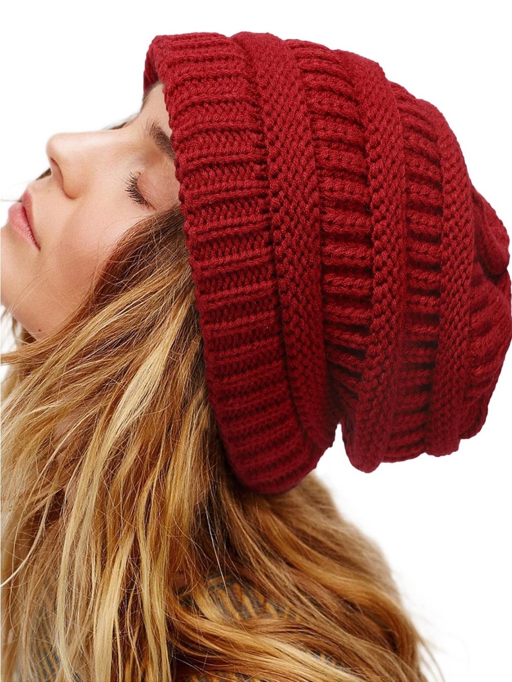 Lvaiz Women’s Satin Lined Winter Beanie Hat - Red